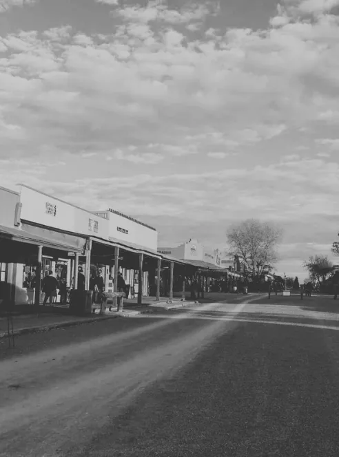 The boardwalk storefronts of Allen Street in Tombstone