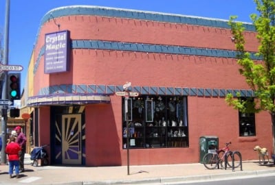 Crystal Magic crystal shop in a red adobe corner building in Flagstaff