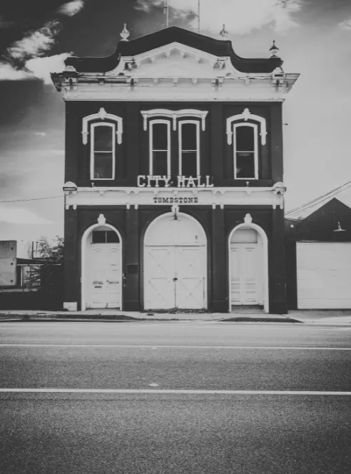 The Victorian brick Tombstone City Hall building on Allen Street
